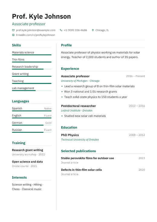Associate professor resume template, Treasury design