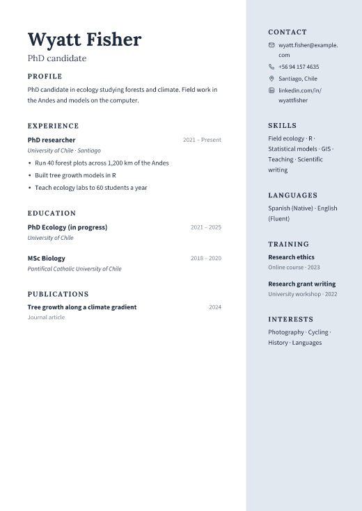 PhD candidate resume template, Atrium design