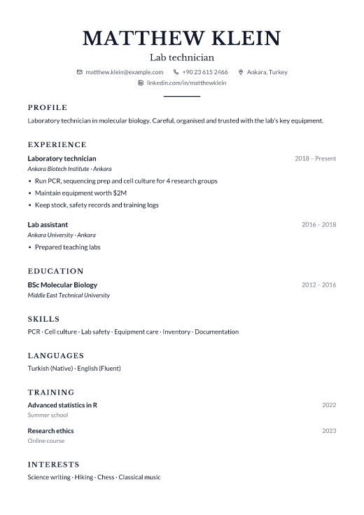 Lab technician resume template, Counsel design
