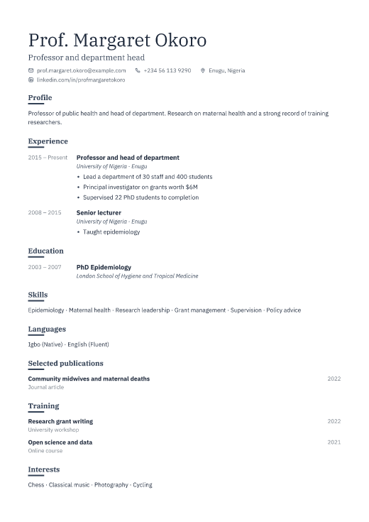 Professor and department head resume template, Ledger design