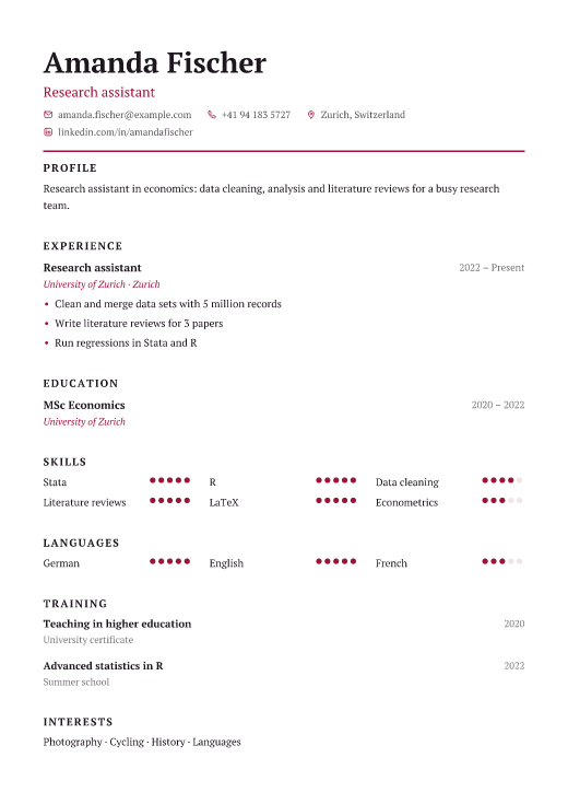 Research assistant resume template, Charter design