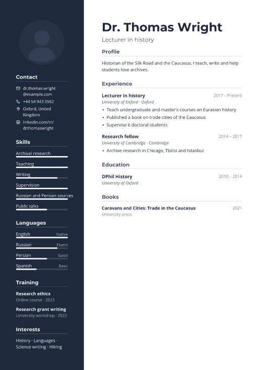 Lecturer in history resume template, Boardroom design