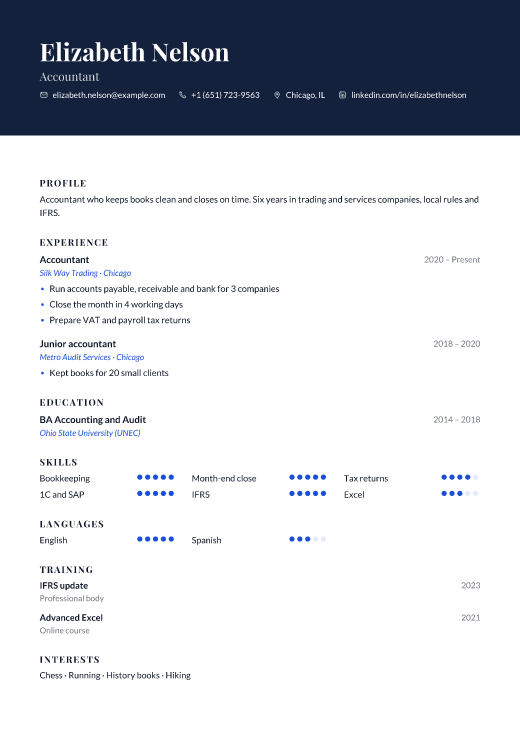 Accountant resume template, Embassy design