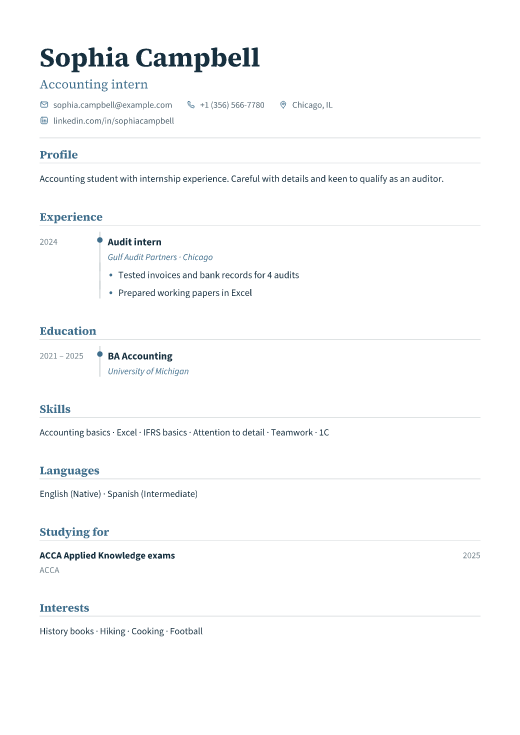 Accounting intern resume template, Registry design