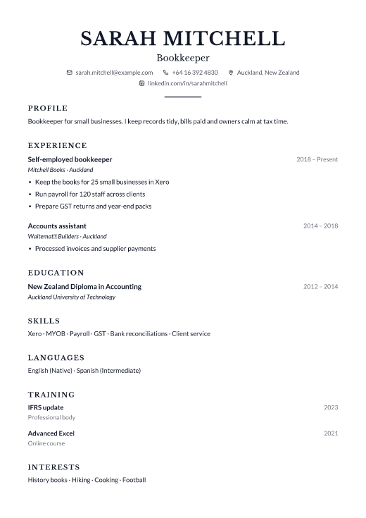Bookkeeper resume template, Counsel design