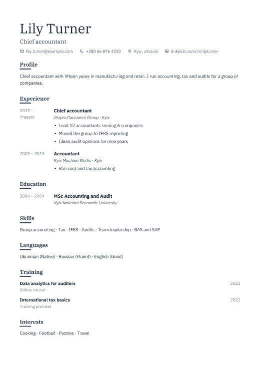 Chief accountant resume template, Ledger design