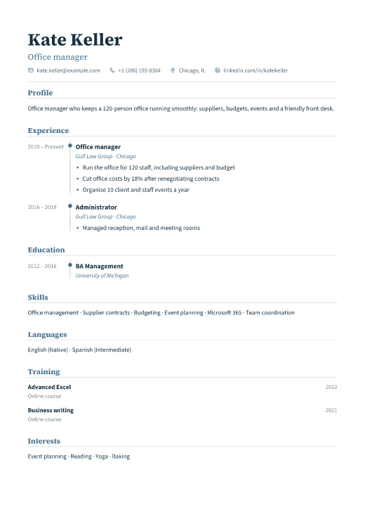 Office manager resume template, Registry design