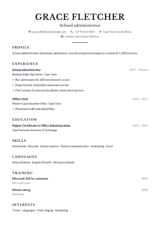 School administrator resume template, Counsel design