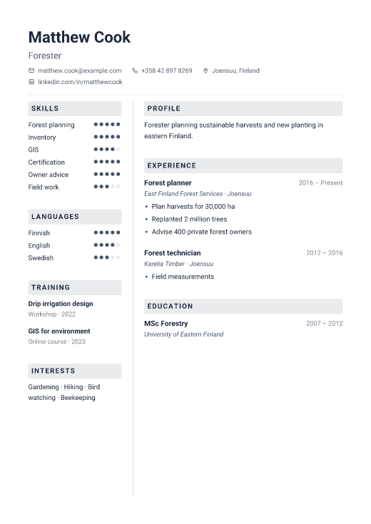 Forester resume template, Toolbox design