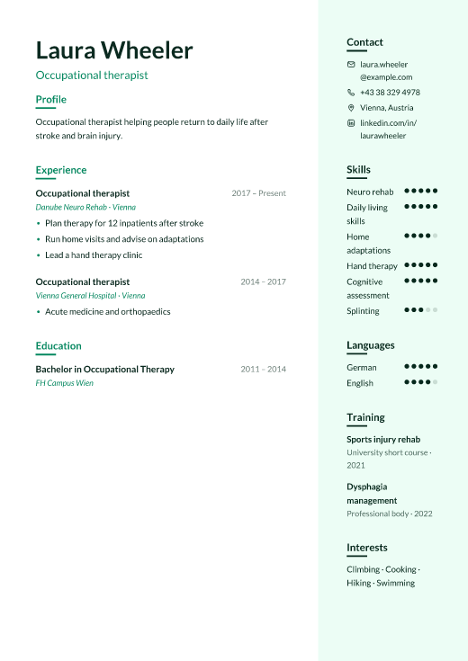 Occupational therapist resume template, Remedy design