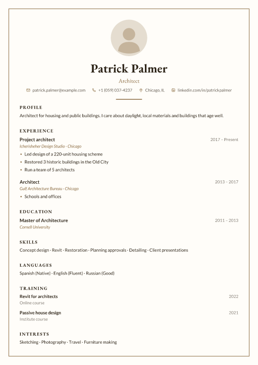 Architect resume template, Frame design