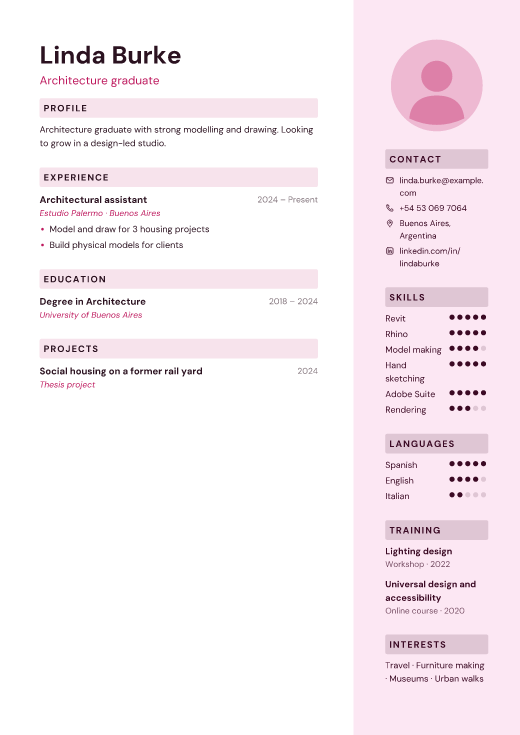 Architecture graduate resume template, Palette design