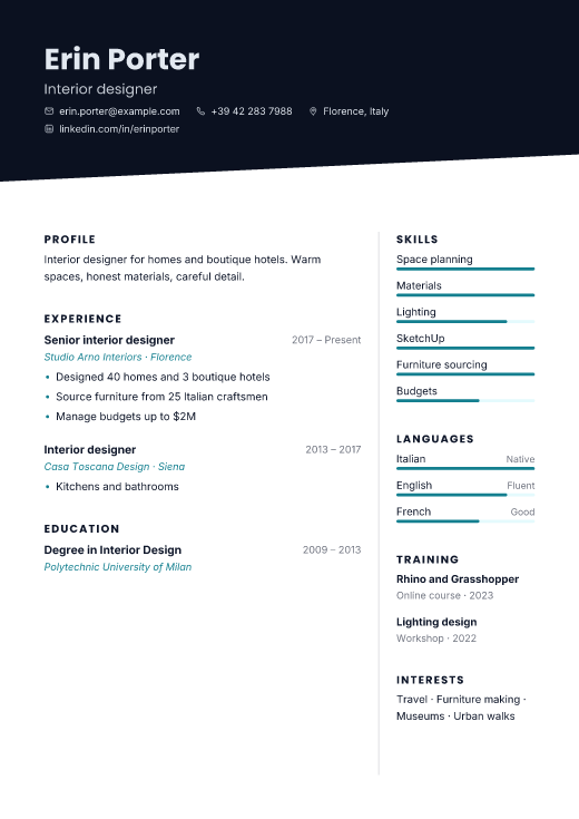 Interior designer resume template, Neon design