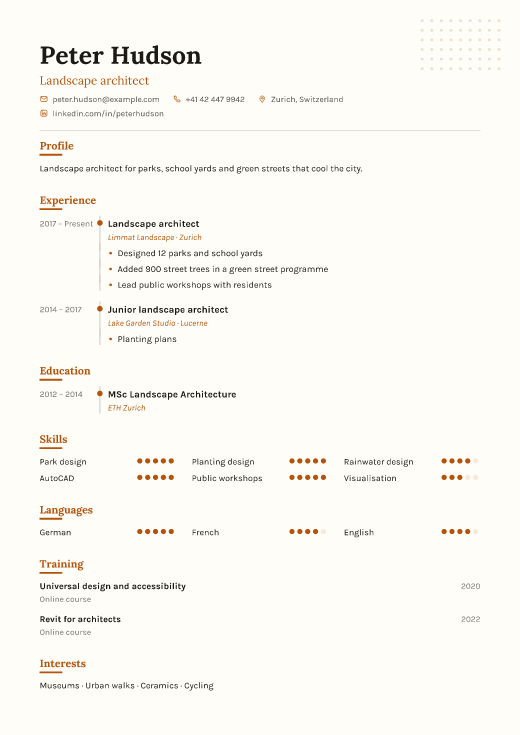 Landscape architect resume template, Sketch design
