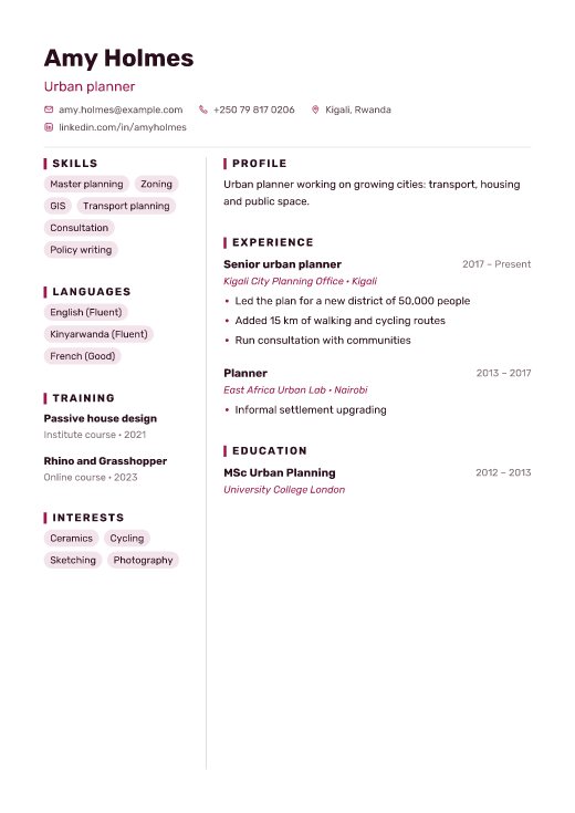 Urban planner resume template, Mosaic design