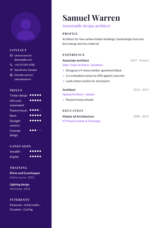 Sustainable design architect resume template, Canvas design