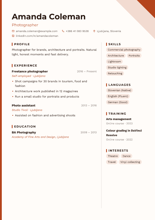Photographer resume template, Poster design