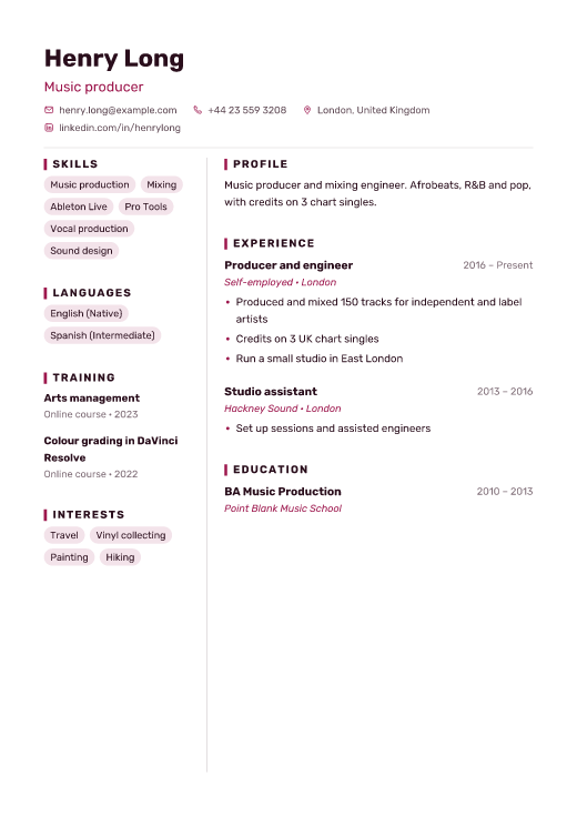 Music producer resume template, Mosaic design