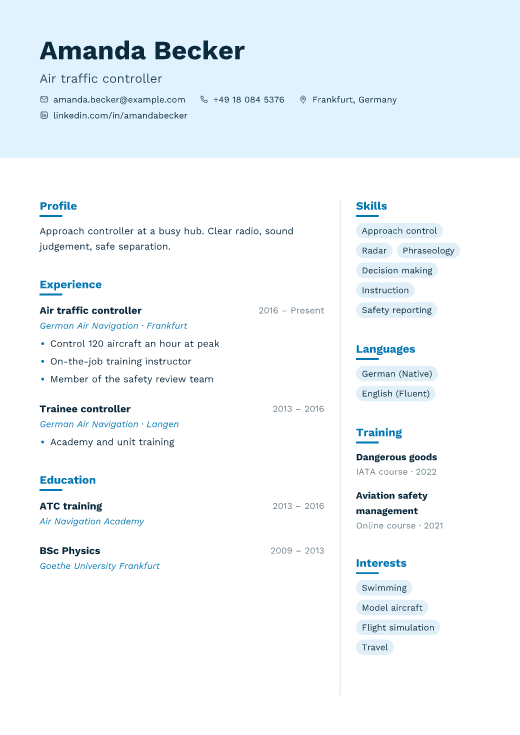 Air traffic controller resume template, Cloud design