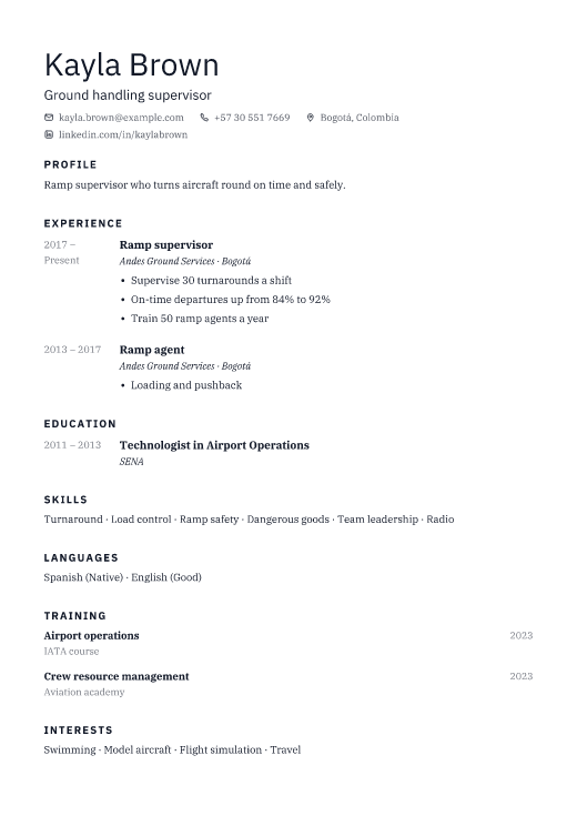 Ground handling supervisor resume template, Shell design