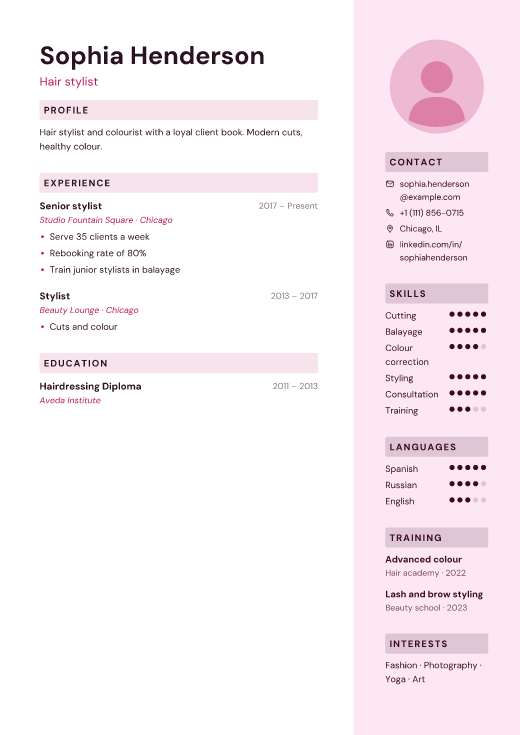 Hair stylist resume template, Palette design