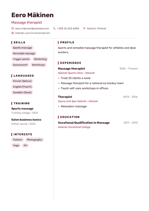 Massage therapist resume template, Mosaic design