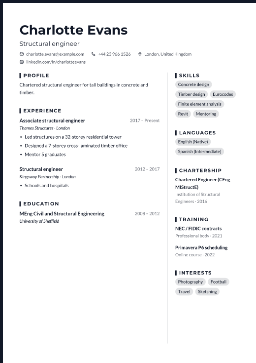 Structural engineer resume template, Forge design