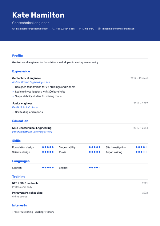 Geotechnical engineer resume template, Route design