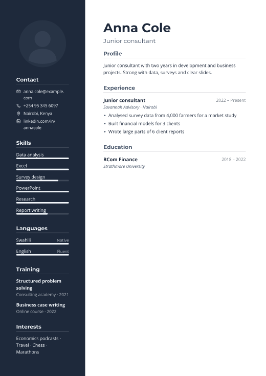 Junior consultant resume template, Boardroom design