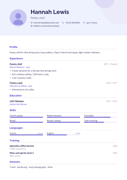 Pastry chef resume template, Spotlight design