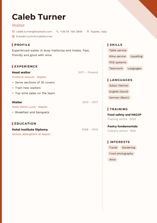 Waiter resume template, Poster design