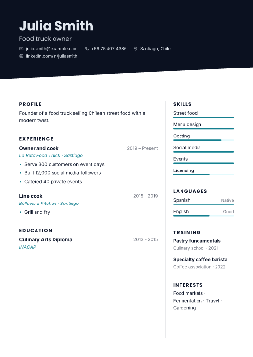 Food truck owner resume template, Neon design
