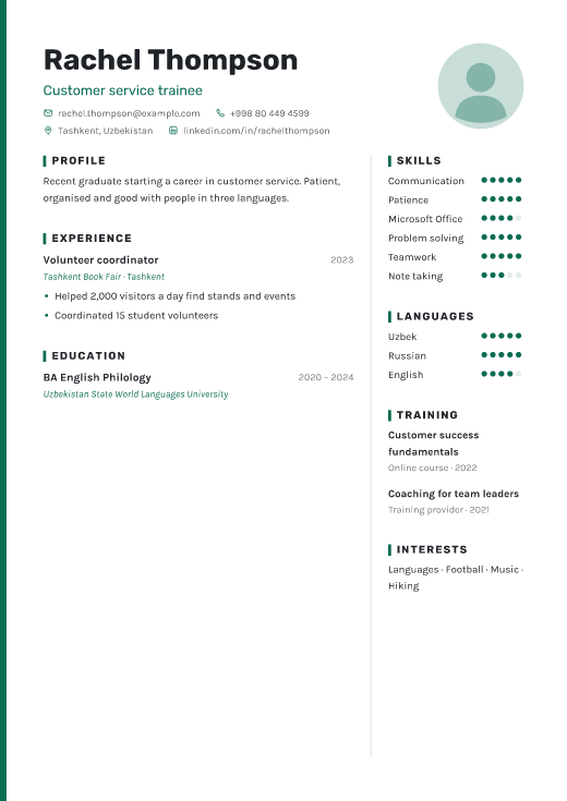 Customer service trainee resume template, Haven design