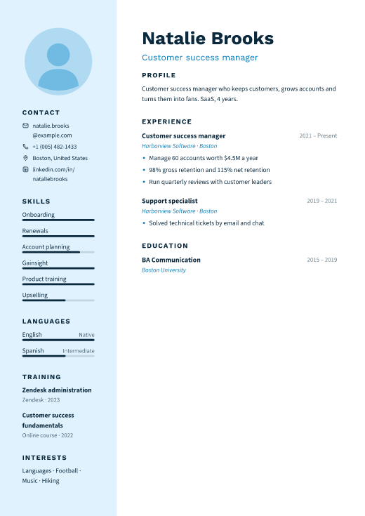 Customer success manager resume template, Ward design
