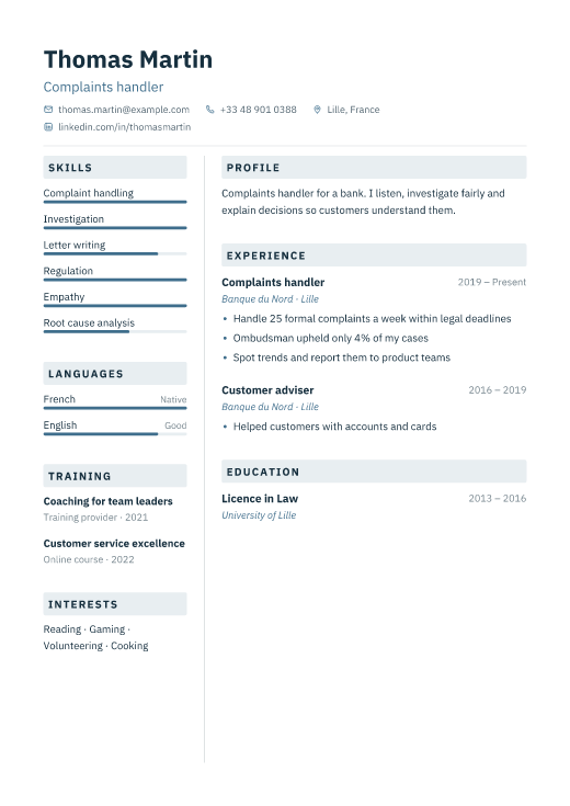 Complaints handler resume template, Lab design