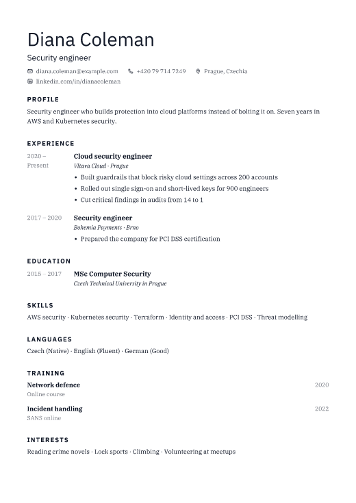 Security engineer resume template, Shell design
