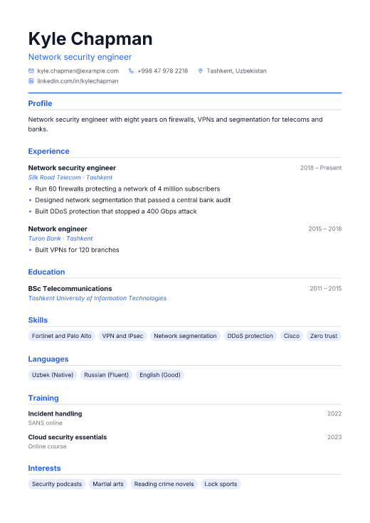 Network security engineer resume template, Commit design
