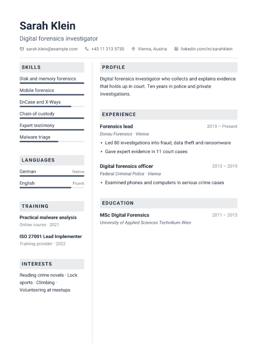 Digital forensics investigator resume template, Kernel design