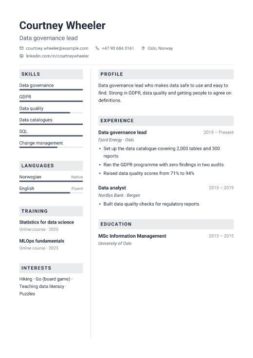 Data governance lead resume template, Kernel design