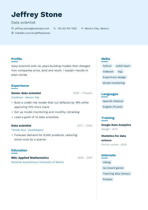 Data scientist resume template, Cloud design