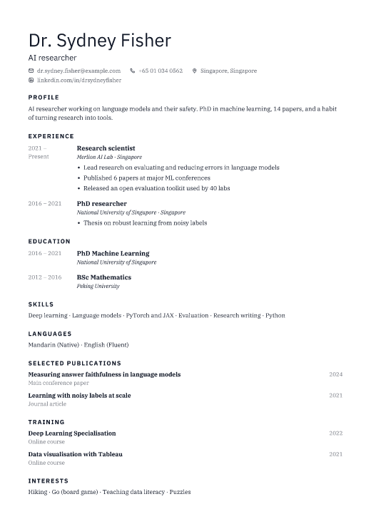 AI researcher resume template, Shell design