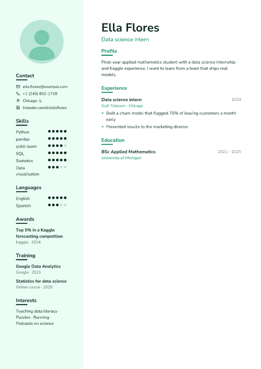 Data science intern resume template, Mesh design
