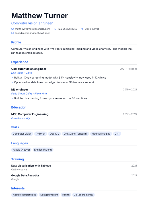Computer vision engineer resume template, Commit design