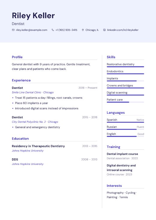 Dentist resume template, Mercy design