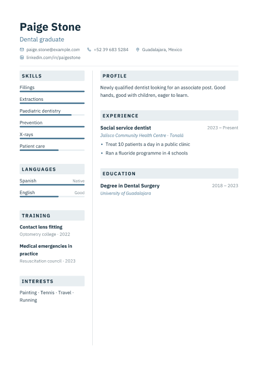 Dental graduate resume template, Lab design