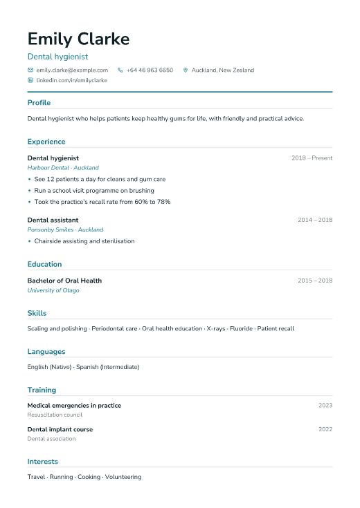 Dental hygienist resume template, Clinic design
