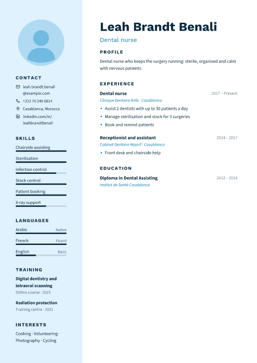 Dental nurse resume template, Ward design