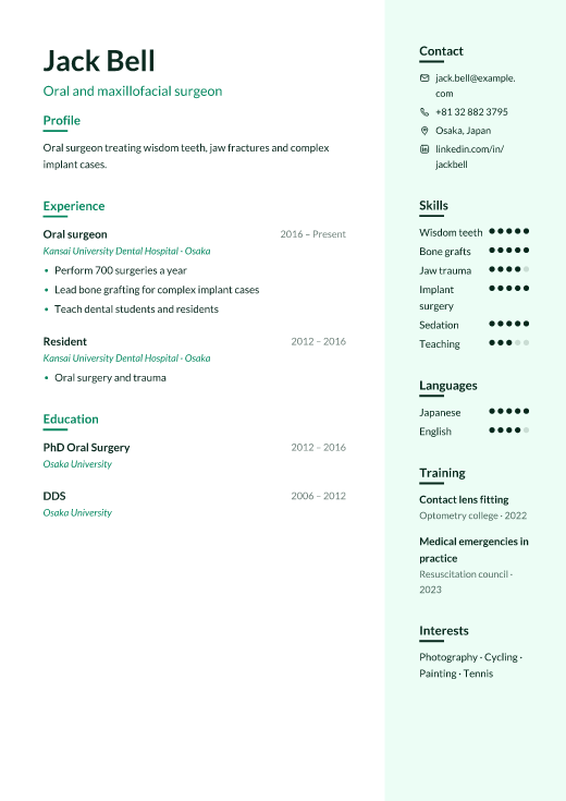 Oral and maxillofacial surgeon resume template, Remedy design