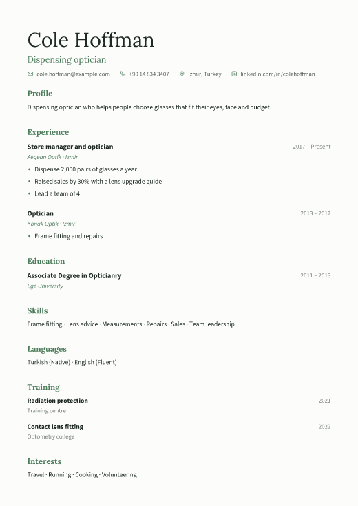 Dispensing optician resume template, Calm design