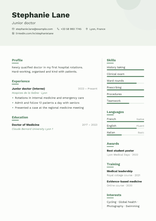 Junior doctor resume template, Astara design